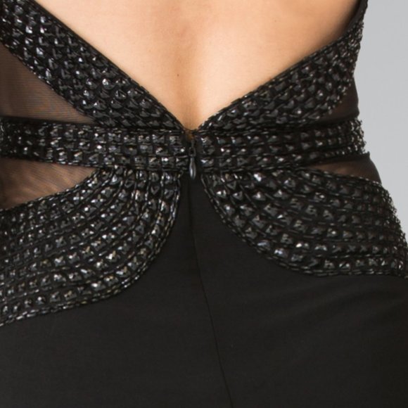 NEW LONG MERMAID EMBROIDERED BEADS GOWN WITH HIGH NECKLINE & ZIPPER BACK GL2234 - Picture 9 of 10